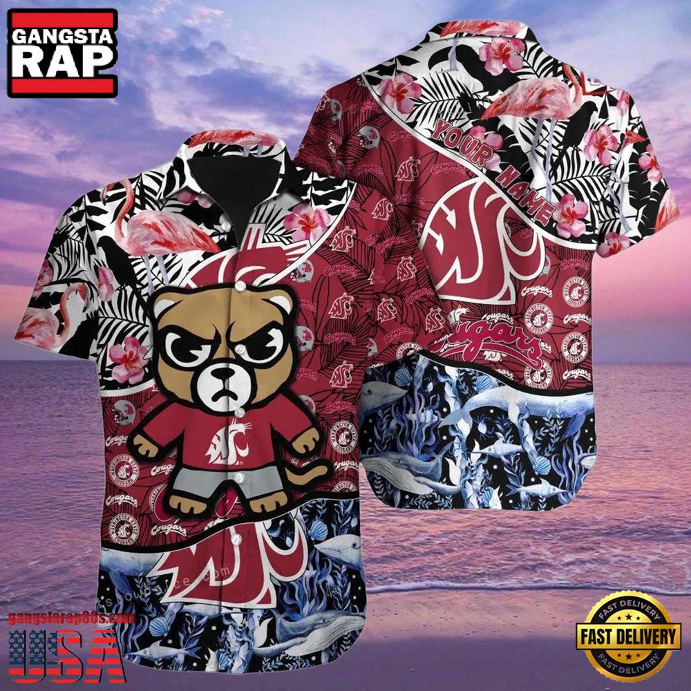 NCAA Custom Name Washington State Cougars Hawaiian Shirt Button Up Hawaiian Shirt NCAA Custom Name Washington State Cougars Hawaiian Shirt Button Up Hawaiian Shirt