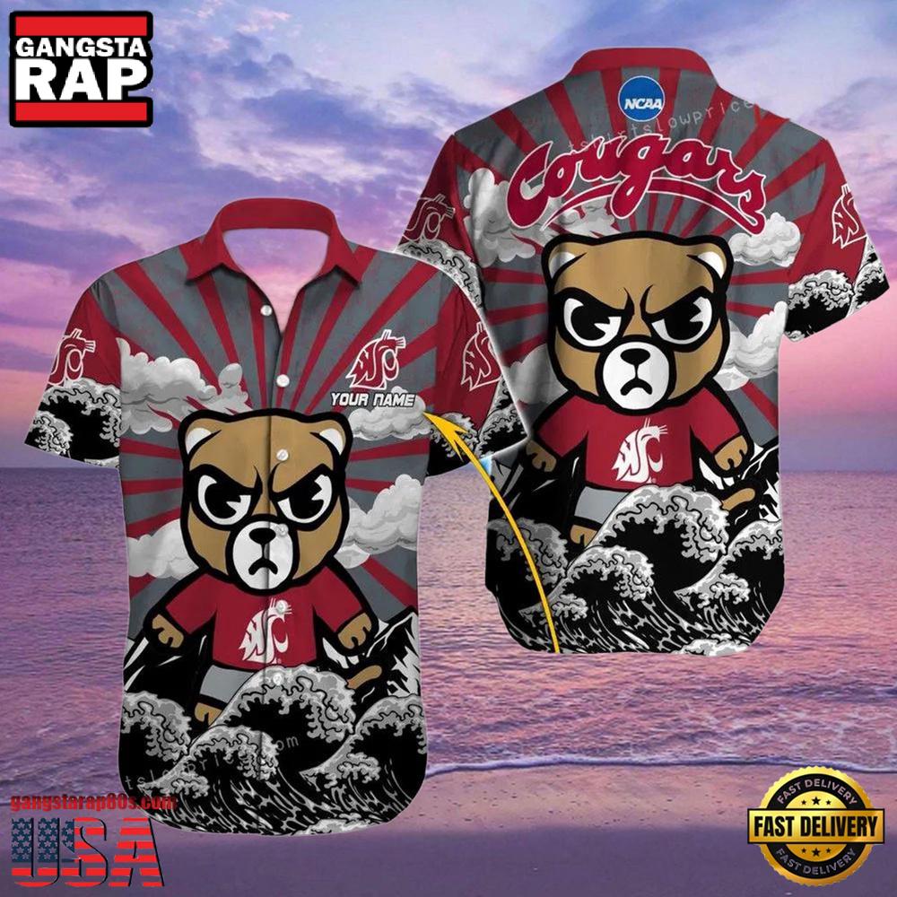 NCAA Custom Name Washington State Cougars Hawaiian Shirt Outfit NCAA Custom Name Washington State Cougars Hawaiian Shirt Outfit