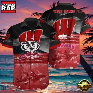 NCAA Custom Name Wisconsin Badgers Hawaiian Shirt Cheap For Mens Womens