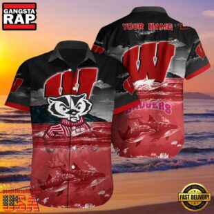 NCAA Custom Name Wisconsin Badgers Hawaiian Shirt Cheap For Mens Womens