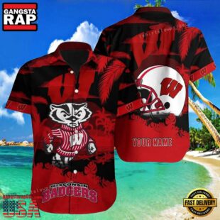 NCAA Custom Name Wisconsin Badgers Hawaiian Shirt For Men And Women