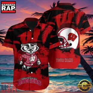 NCAA Custom Name Wisconsin Badgers Hawaiian Shirt For Men And Women