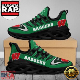NCAA Custom Name Wisconsin Badgers Saint Patrick'S Day Unique Design Max Soul Shoes Running Sneakers