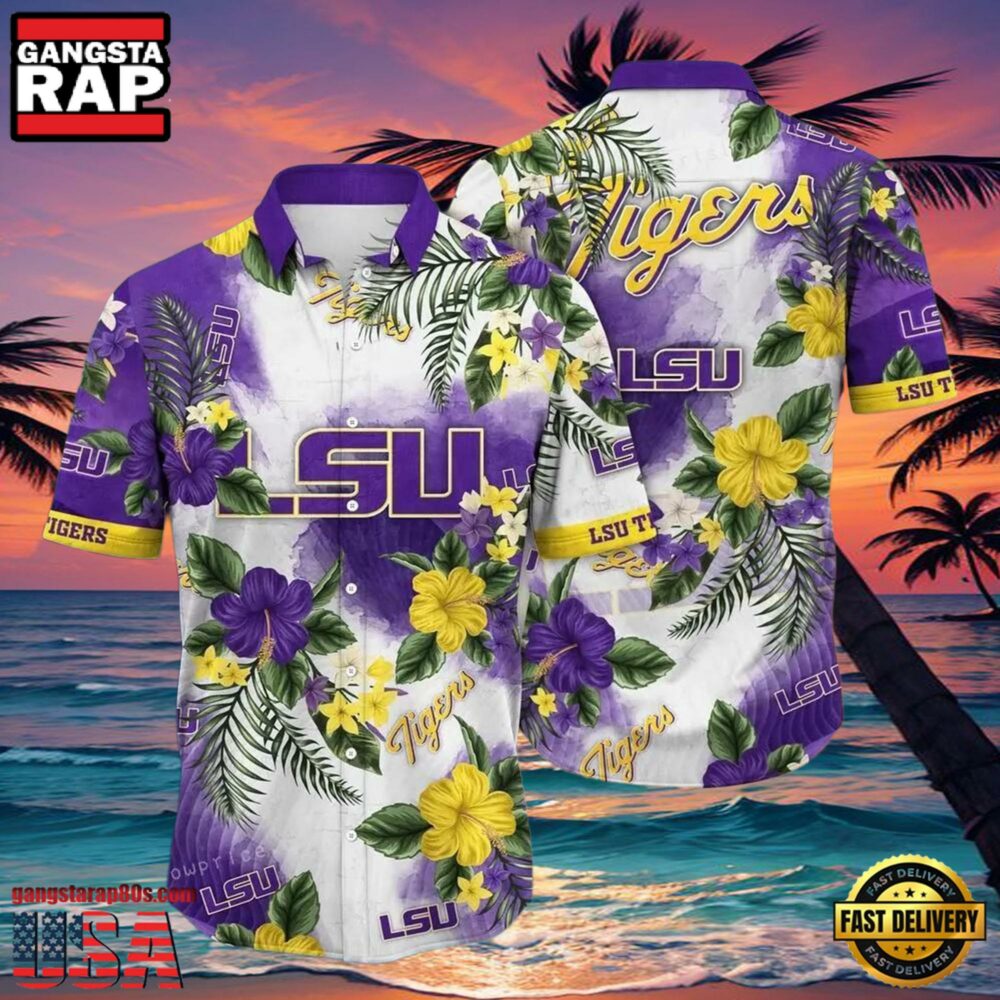 NCAA Lsu Tigers Flower Hawaiian Shirt Outfit 3D Shirt, Lsu Tigers Football Christmas Gifts NCAA Lsu Tigers Flower Hawaiian Shirt Outfit 3D Shirt, Lsu Tigers Football Christmas Gifts