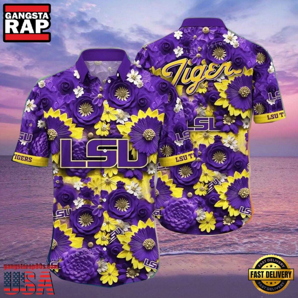 NCAA Lsu Tigers Flower Hawaiian Shirt Outfit 3D Shirt, Lsu Tigers Gifts For Men Women NCAA Lsu Tigers Flower Hawaiian Shirt Outfit 3D Shirt, Lsu Tigers Gifts For Men Women