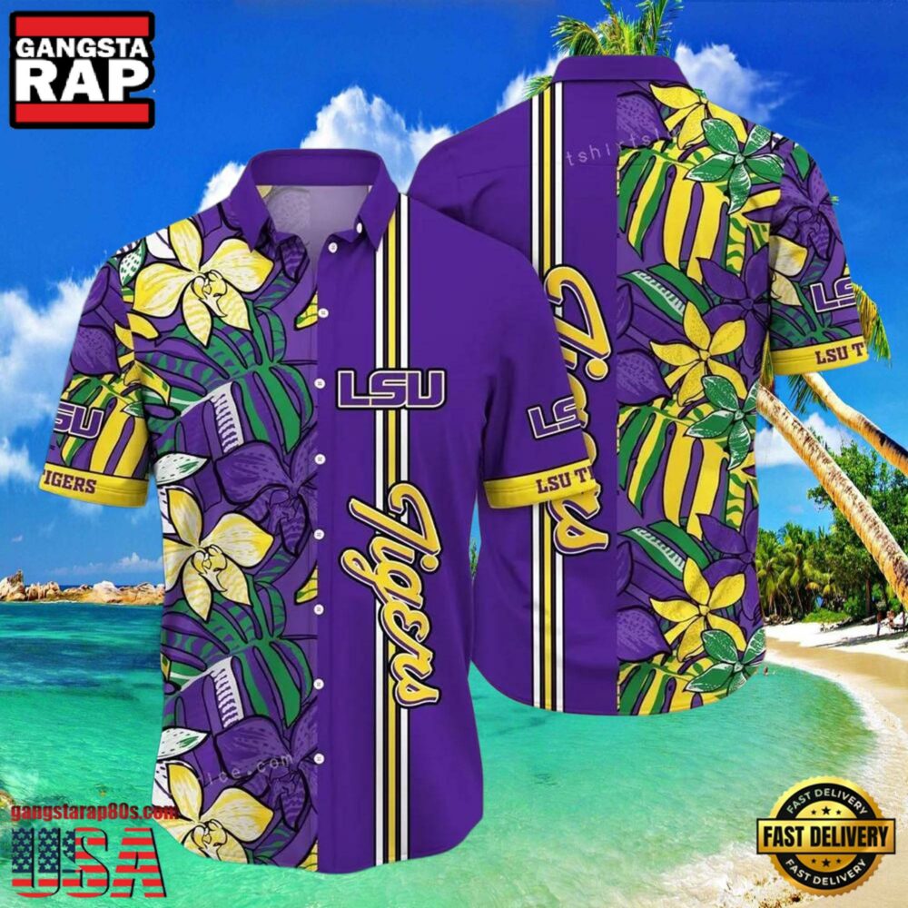 NCAA Lsu Tigers Flower Hawaiian Shirt Outfit 3D Shirt, Lsu Tigers Gifts NCAA Lsu Tigers Flower Hawaiian Shirt Outfit 3D Shirt, Lsu Tigers Gifts