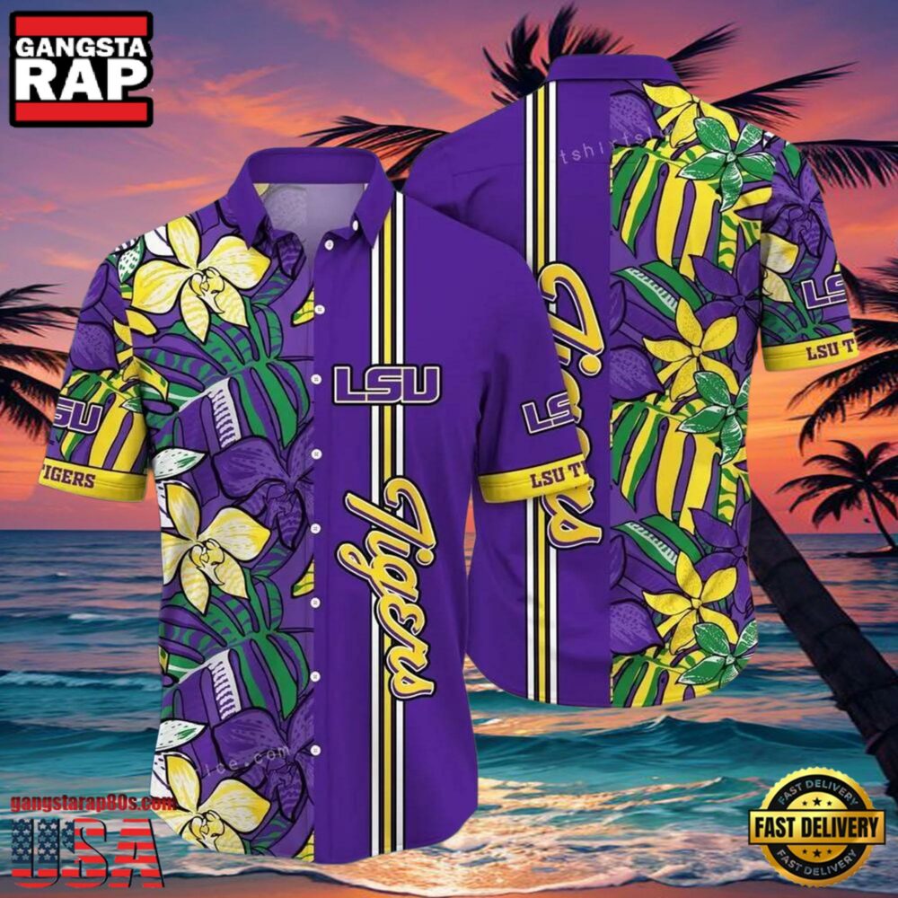 NCAA Lsu Tigers Flower Hawaiian Shirt Outfit 3D Shirt, Lsu Tigers Gifts NCAA Lsu Tigers Flower Hawaiian Shirt Outfit 3D Shirt, Lsu Tigers Gifts
