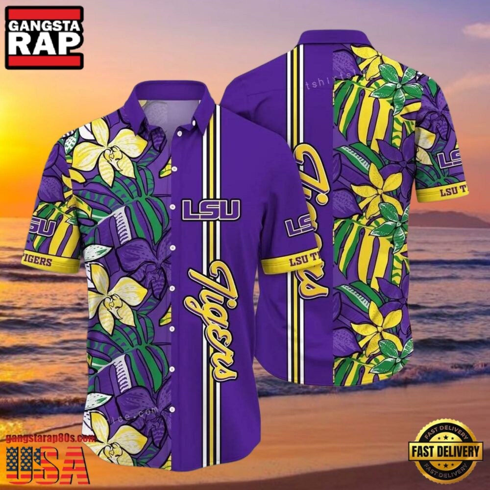 NCAA Lsu Tigers Flower Hawaiian Shirt Outfit 3D Shirt, Lsu Tigers Gifts NCAA Lsu Tigers Flower Hawaiian Shirt Outfit 3D Shirt, Lsu Tigers Gifts
