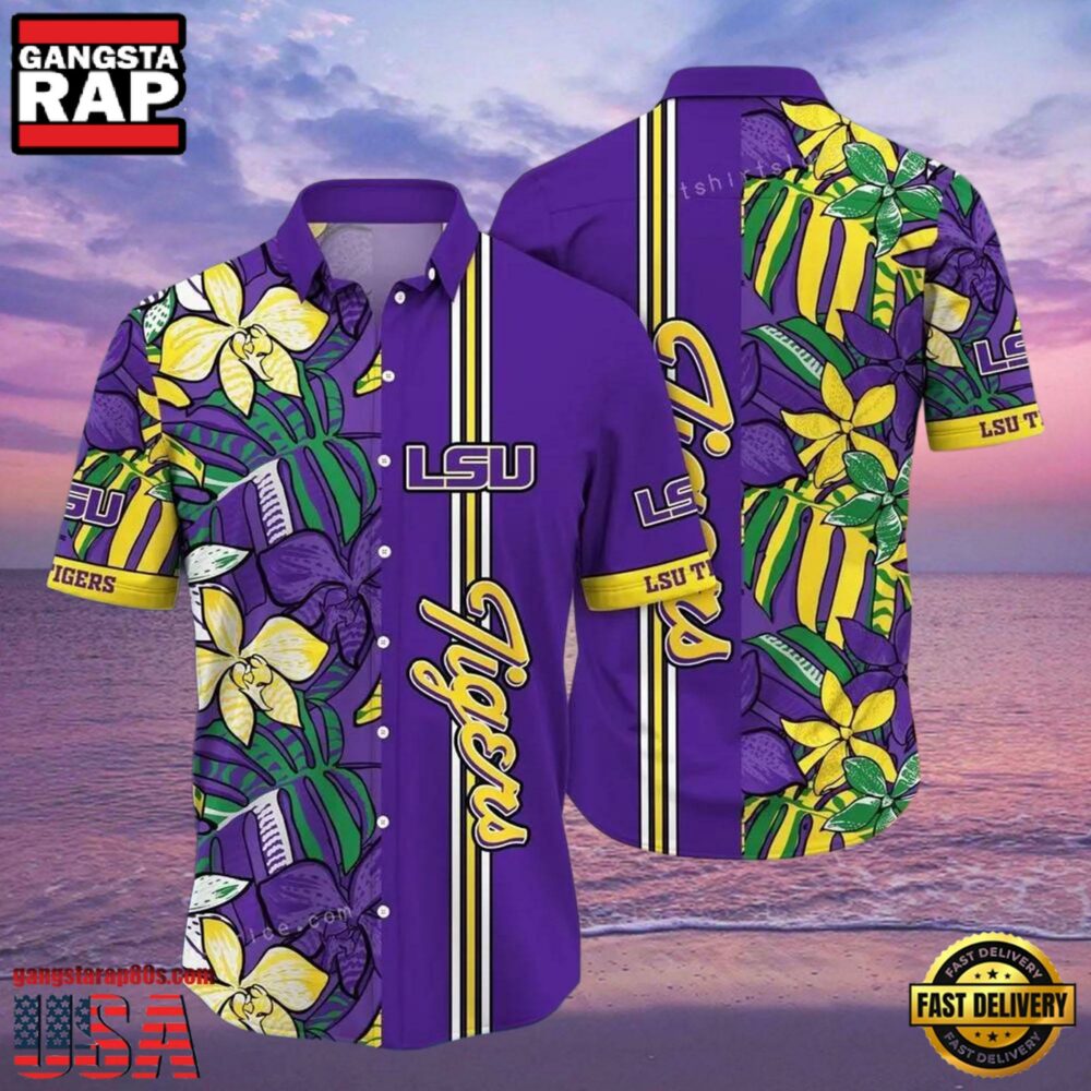 NCAA Lsu Tigers Flower Hawaiian Shirt Outfit 3D Shirt, Lsu Tigers Gifts NCAA Lsu Tigers Flower Hawaiian Shirt Outfit 3D Shirt, Lsu Tigers Gifts