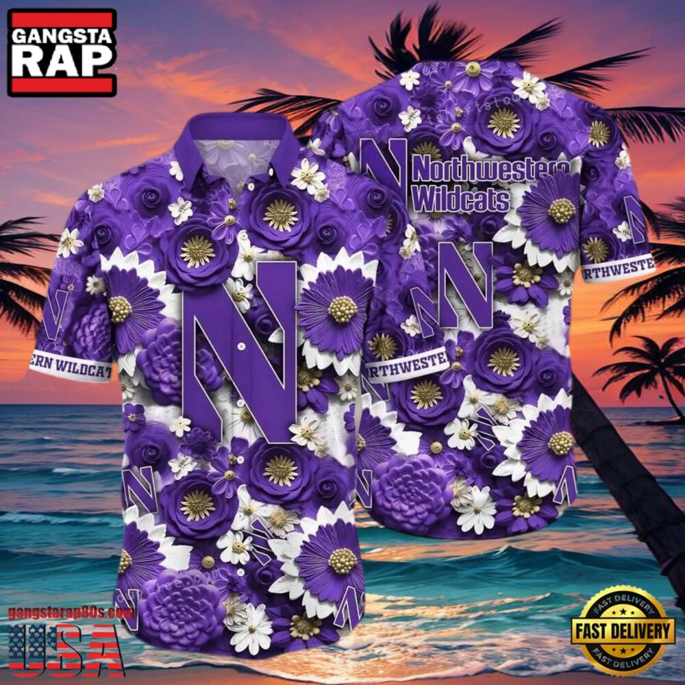 NCAA Northwestern Wildcats Flower Hawaiian Shirt Outfit 3D Shirt NCAA Northwestern Wildcats Flower Hawaiian Shirt Outfit 3D Shirt