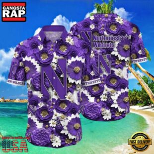 NCAA Northwestern Wildcats Flower Hawaiian Shirt Outfit 3D Shirt.jpgGroup
