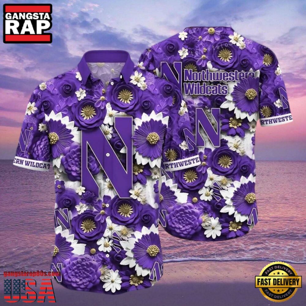 NCAA Northwestern Wildcats Flower Hawaiian Shirt Outfit 3D Shirt NCAA Northwestern Wildcats Flower Hawaiian Shirt Outfit 3D Shirt