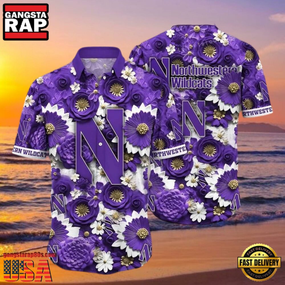 NCAA Northwestern Wildcats Flower Hawaiian Shirt Outfit 3D Shirt NCAA Northwestern Wildcats Flower Hawaiian Shirt Outfit 3D Shirt