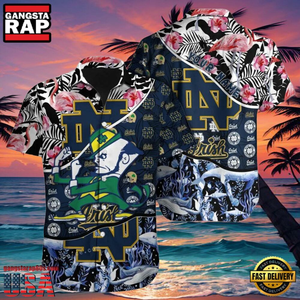 NCAA Notre Dame Fighting Irish Hawaiian Shirt Custom Name Aloha Hawaiian Shirt NCAA Notre Dame Fighting Irish Hawaiian Shirt Custom Name Aloha Hawaiian Shirt