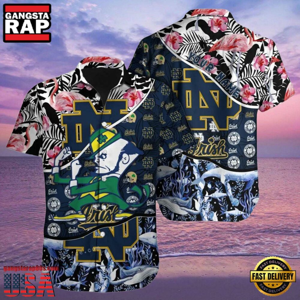 NCAA Notre Dame Fighting Irish Hawaiian Shirt Custom Name Aloha Hawaiian Shirt NCAA Notre Dame Fighting Irish Hawaiian Shirt Custom Name Aloha Hawaiian Shirt