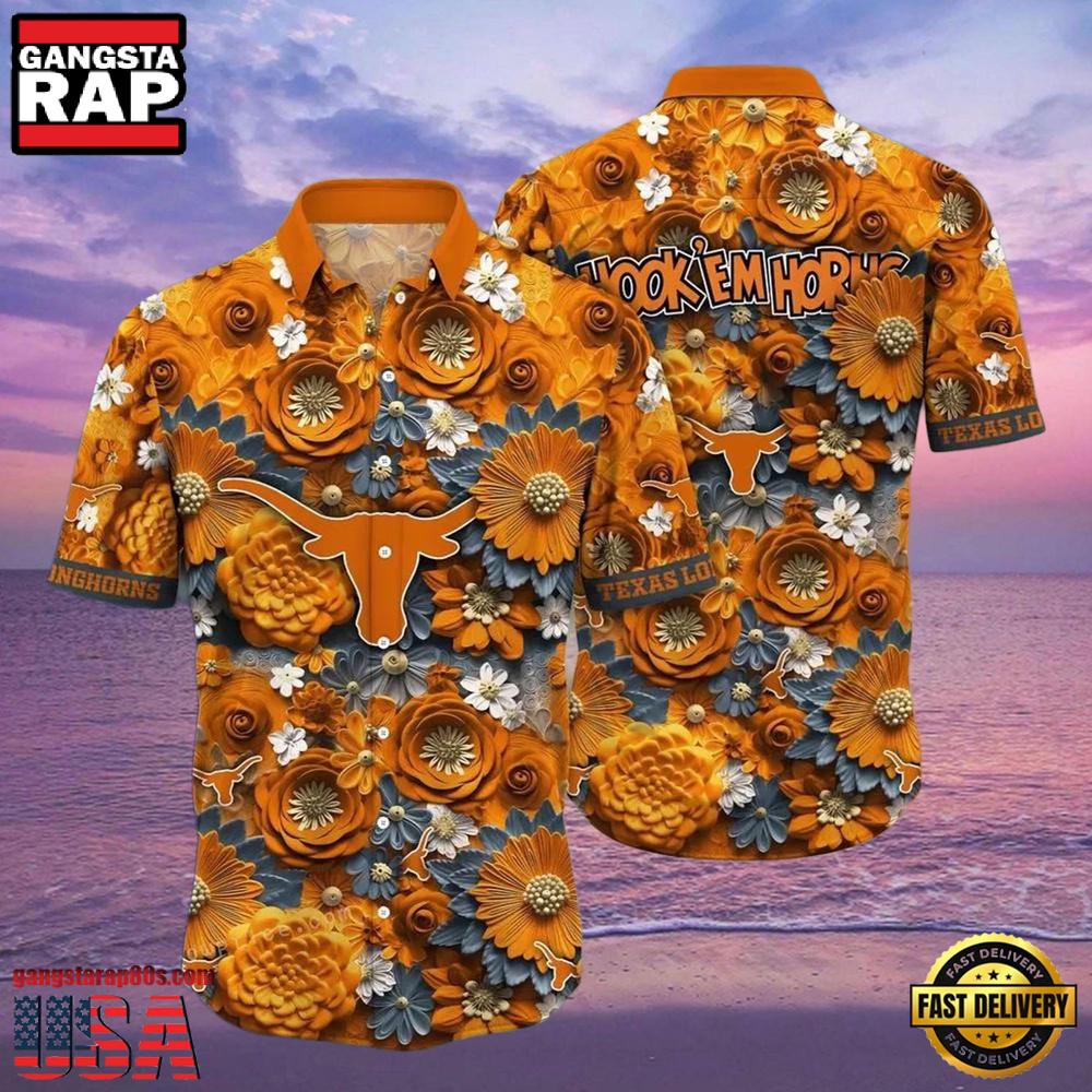 NCAA Texas Longhorns Flower Hawaiian Shirt Outfit 3D Shirt NCAA Texas Longhorns Flower Hawaiian Shirt Outfit 3D Shirt