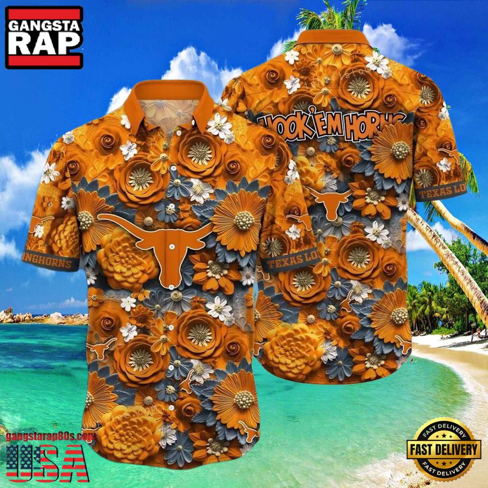 NCAA Texas Longhorns Flower Hawaiian Shirt Outfit 3D Shirt NCAA Texas Longhorns Flower Hawaiian Shirt Outfit 3D Shirt