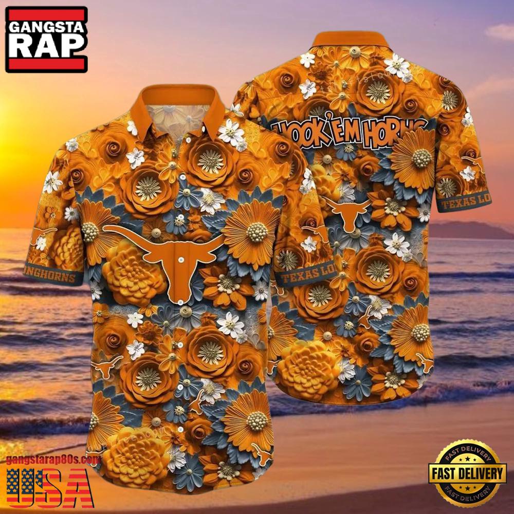 NCAA Texas Longhorns Flower Hawaiian Shirt Outfit 3D Shirt NCAA Texas Longhorns Flower Hawaiian Shirt Outfit 3D Shirt