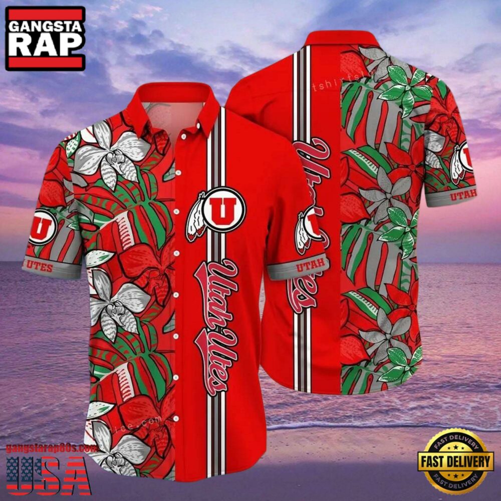 NCAA Utah Utes Flower Hawaiian Shirt 3D Shirt, Utah Utes Football Gifts NCAA Utah Utes Flower Hawaiian Shirt 3D Shirt, Utah Utes Football Gifts