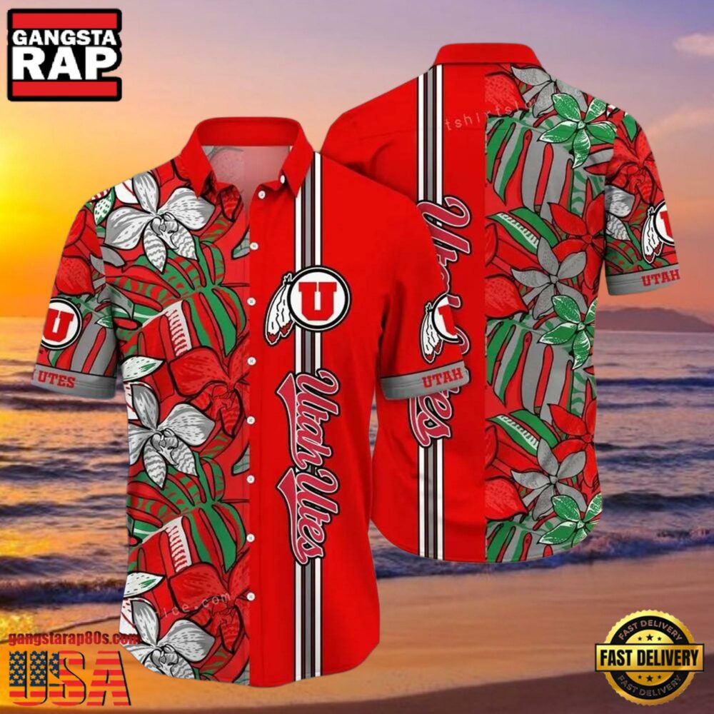 NCAA Utah Utes Flower Hawaiian Shirt 3D Shirt, Utah Utes Football Gifts NCAA Utah Utes Flower Hawaiian Shirt 3D Shirt, Utah Utes Football Gifts