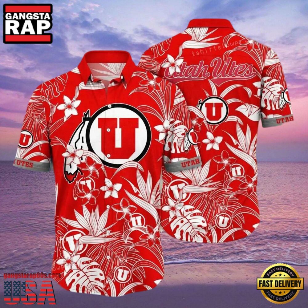 NCAA Utah Utes Flower Hawaiian Shirt Outfit 3D Shirt, Gifts For Utah Utes Fans NCAA Utah Utes Flower Hawaiian Shirt Outfit 3D Shirt, Gifts For Utah Utes Fans