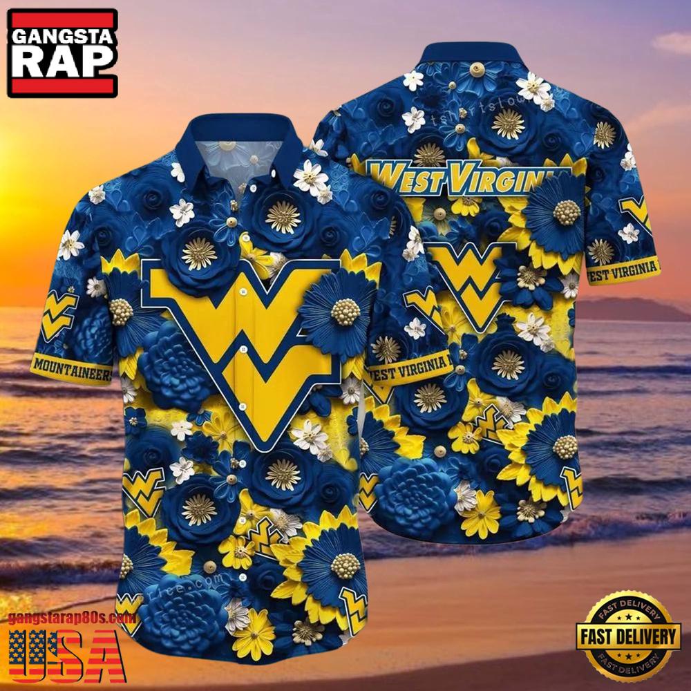 NCAA West Virginia Mountaineers Flower Button Up Hawaiian Shirt NCAA West Virginia Mountaineers Flower Button Up Hawaiian Shirt