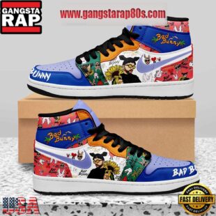 NFL Bad Bunny Ojitos Lindos Black Design Air Jordan 1 Sneakers Shoes