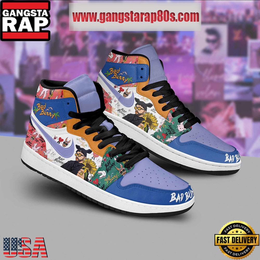Bad Bunny Ojitos Lindos Black Design Air Jordan 1 Sneakers Shoes Bad Bunny Ojitos Lindos Black Design Air Jordan 1 Sneakers Shoes