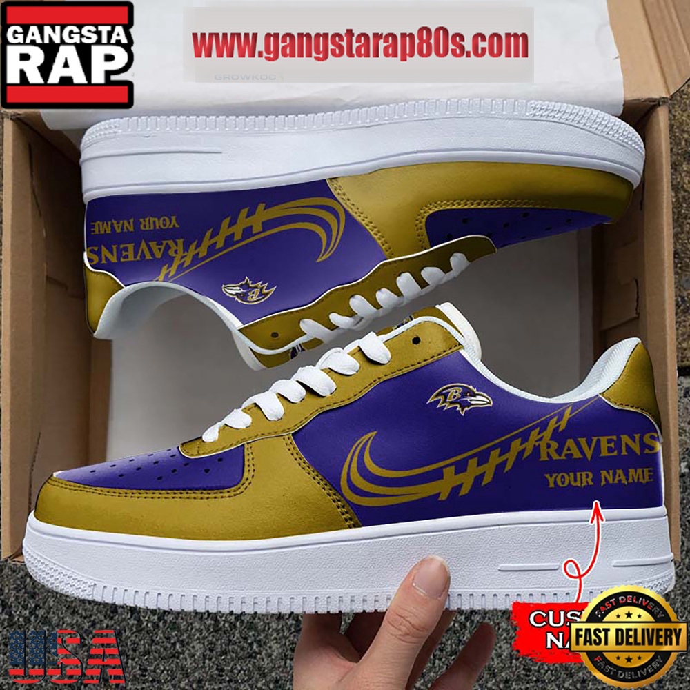 NFL Baltimore Ravens Unique Design Custom Name Air Force 1 Sneaker Shoes NFL Baltimore Ravens Unique Design Custom Name Air Force 1 Sneaker Shoes