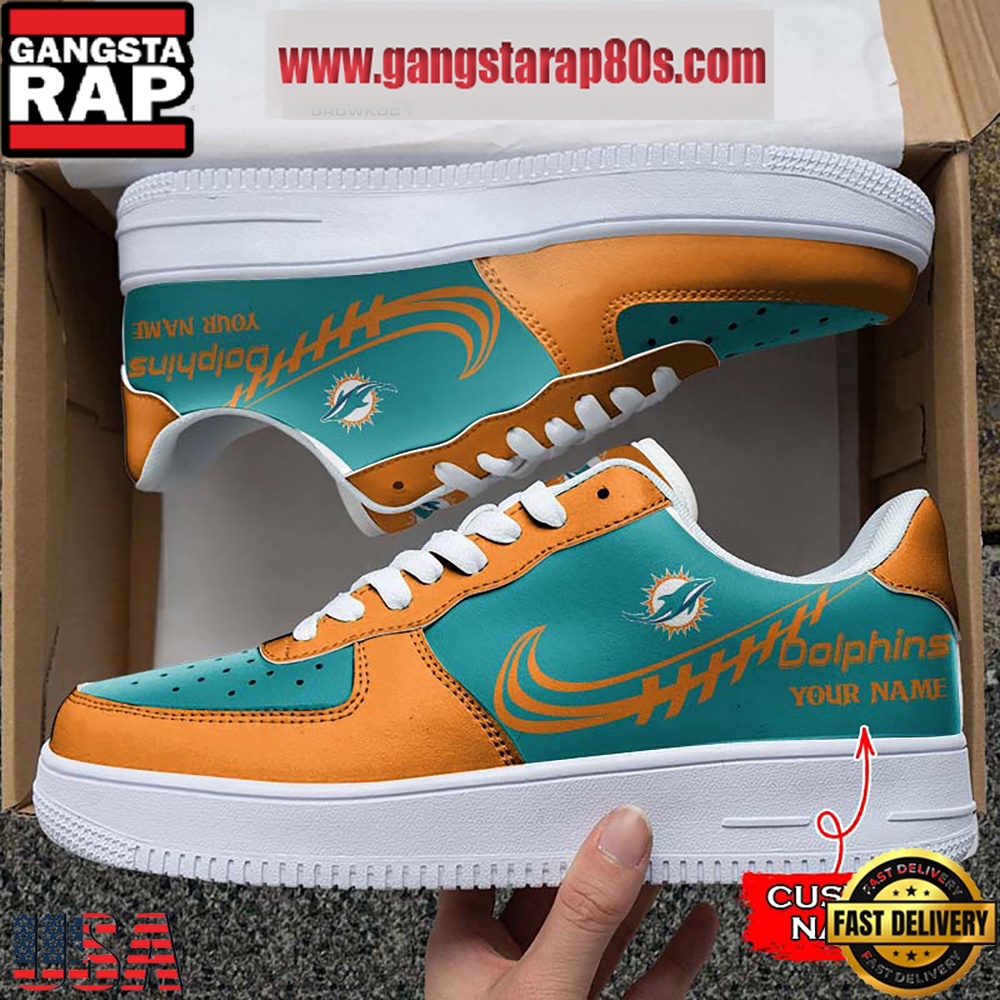 NFL Miami Dolphins Unique Design Custom Name Air Force 1 Sneaker Shoes NFL Miami Dolphins Unique Design Custom Name Air Force 1 Sneaker Shoes