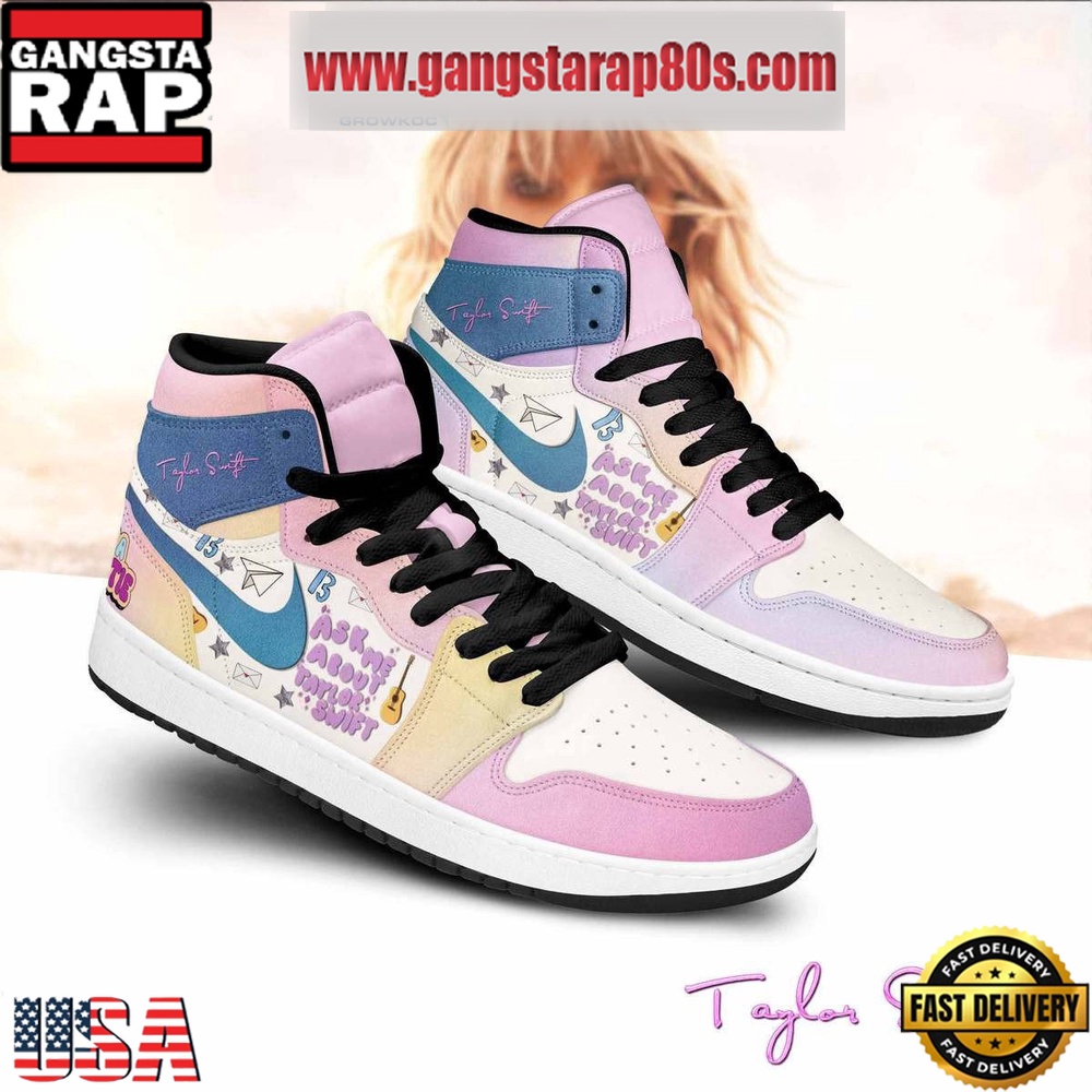 Taylor Swift Ask Me About Taylor Swift Black Design Air Jordan 1 Sneakers Shoes Taylor Swift Ask Me About Taylor Swift Black Design Air Jordan 1 Sneakers Shoes