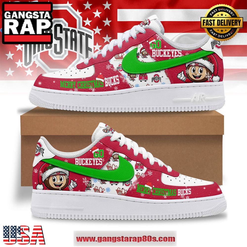 Ohio State Merry Christmas Bucks Air Force 1 Running Sneakers Shoes Ohio State Merry Christmas Bucks Air Force 1 Running Sneakers Shoes