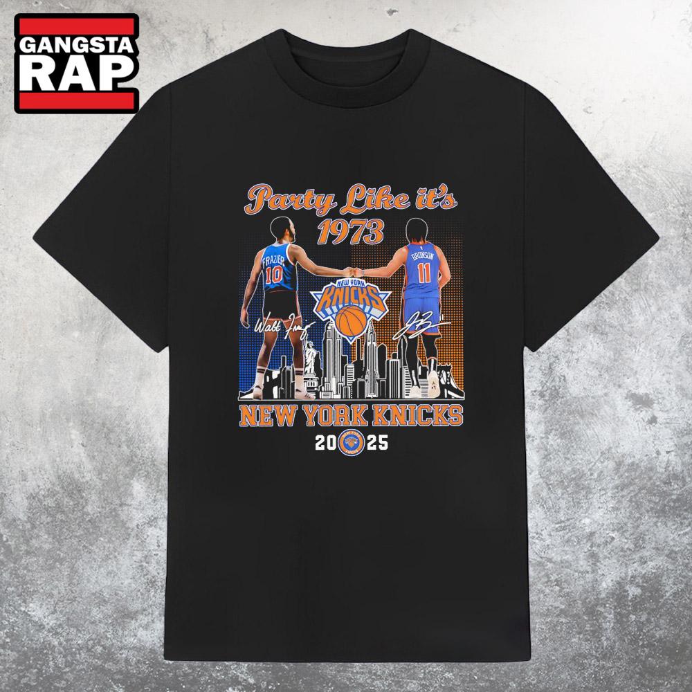 Party Like It’s 1973 New York Knicks 2025 Frazier and Brunson Skyline T Shirt Party Like It’s 1973 New York Knicks 2025 Frazier and Brunson Skyline T Shirt