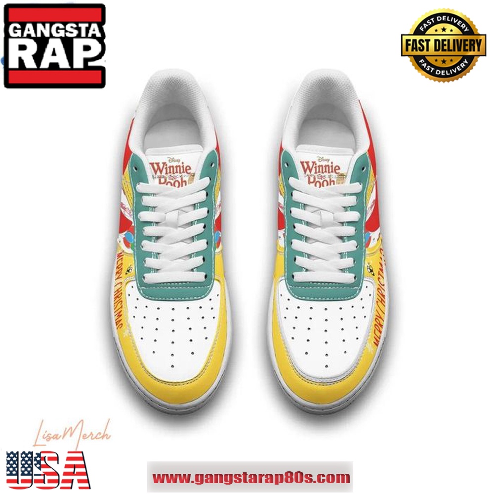 Pooh Merry Christmas Limited Edition Air Force 1 Running Sneakers Shoes Pooh Merry Christmas Limited Edition Air Force 1 Running Sneakers Shoes