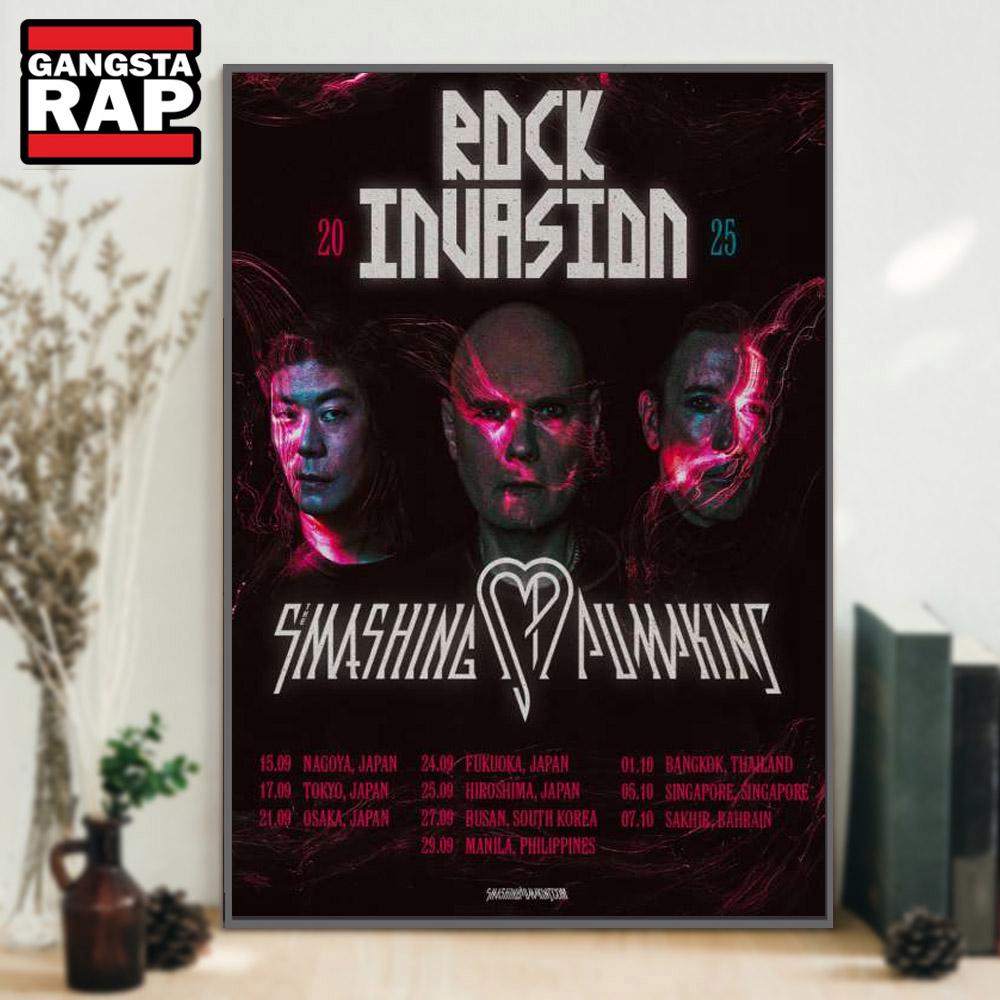 Smashing Pumpkin Rock Invasion Tour 2025 Poster Canvas Art Smashing Pumpkin Rock Invasion Tour 2025 Poster Canvas Art