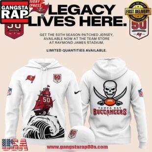 Tampa Bay Buccaneers Celebrate The Legacy of 50 Seasons White All Over Print Hoodie