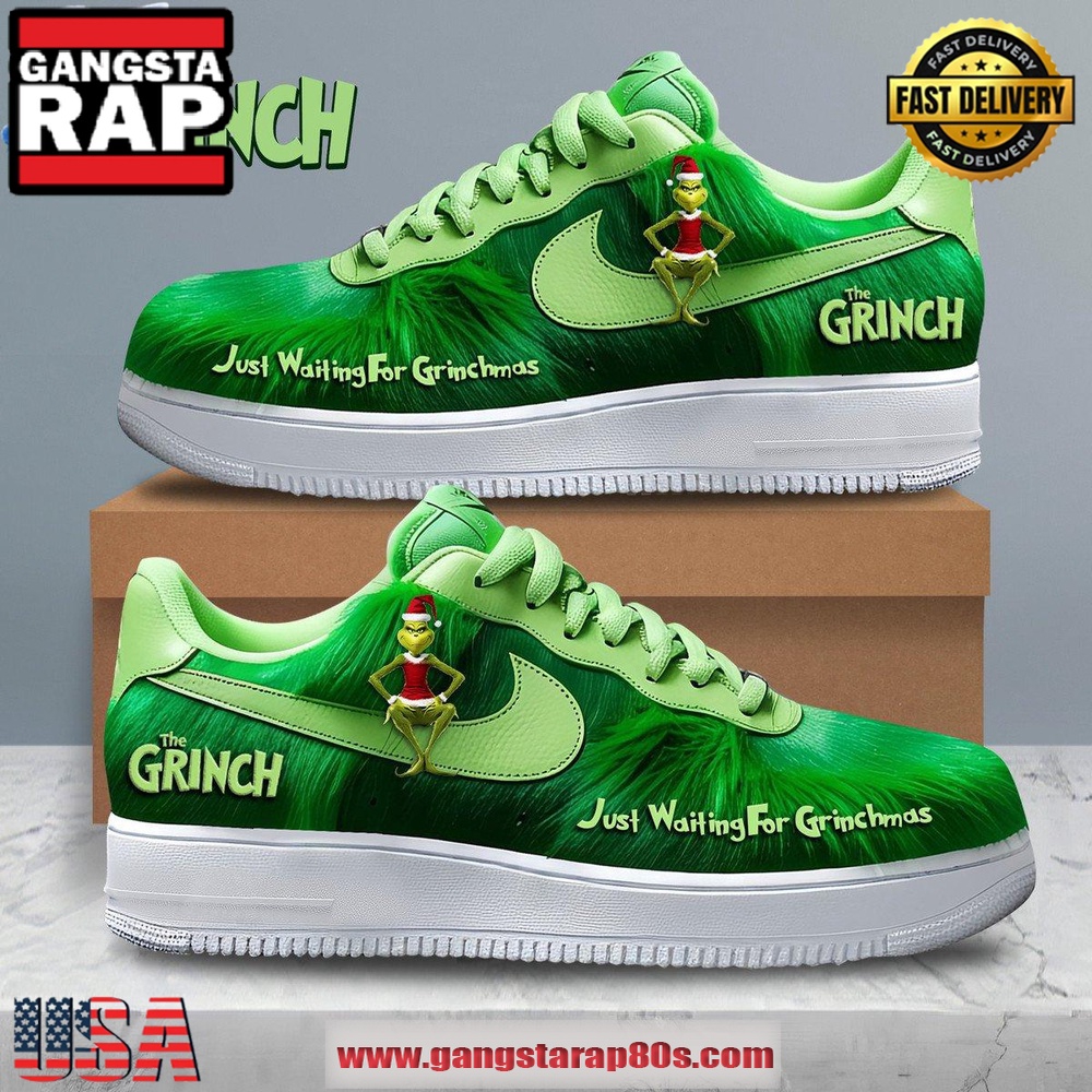 The Grinch Just Waiting For Christmas Limited Edition Air Force 1 Running Sneakers Shoes The Grinch Just Waiting For Christmas Limited Edition Air Force 1 Running Sneakers Shoes