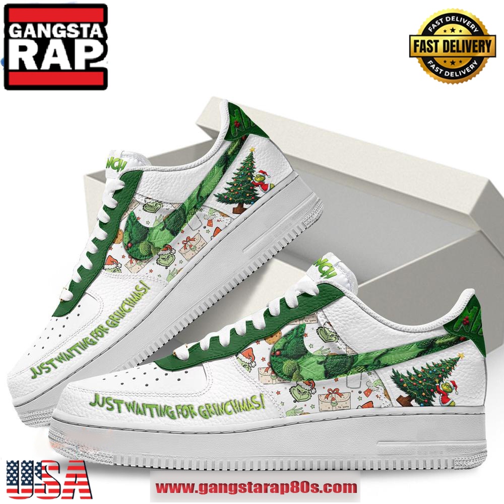 The Grinch Just Waiting For Grinchmas Limited Air Force 1 Running Sneakers Shoes The Grinch Just Waiting For Grinchmas Limited Air Force 1 Running Sneakers Shoes