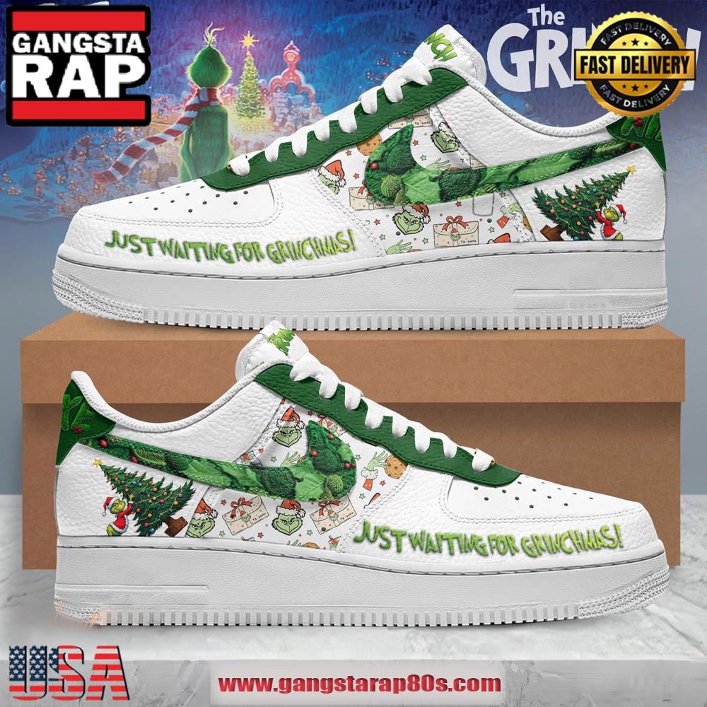 The Grinch Just Waiting For Grinchmas Limited Air Force 1 Running Sneakers Shoes The Grinch Just Waiting For Grinchmas Limited Air Force 1 Running Sneakers Shoes