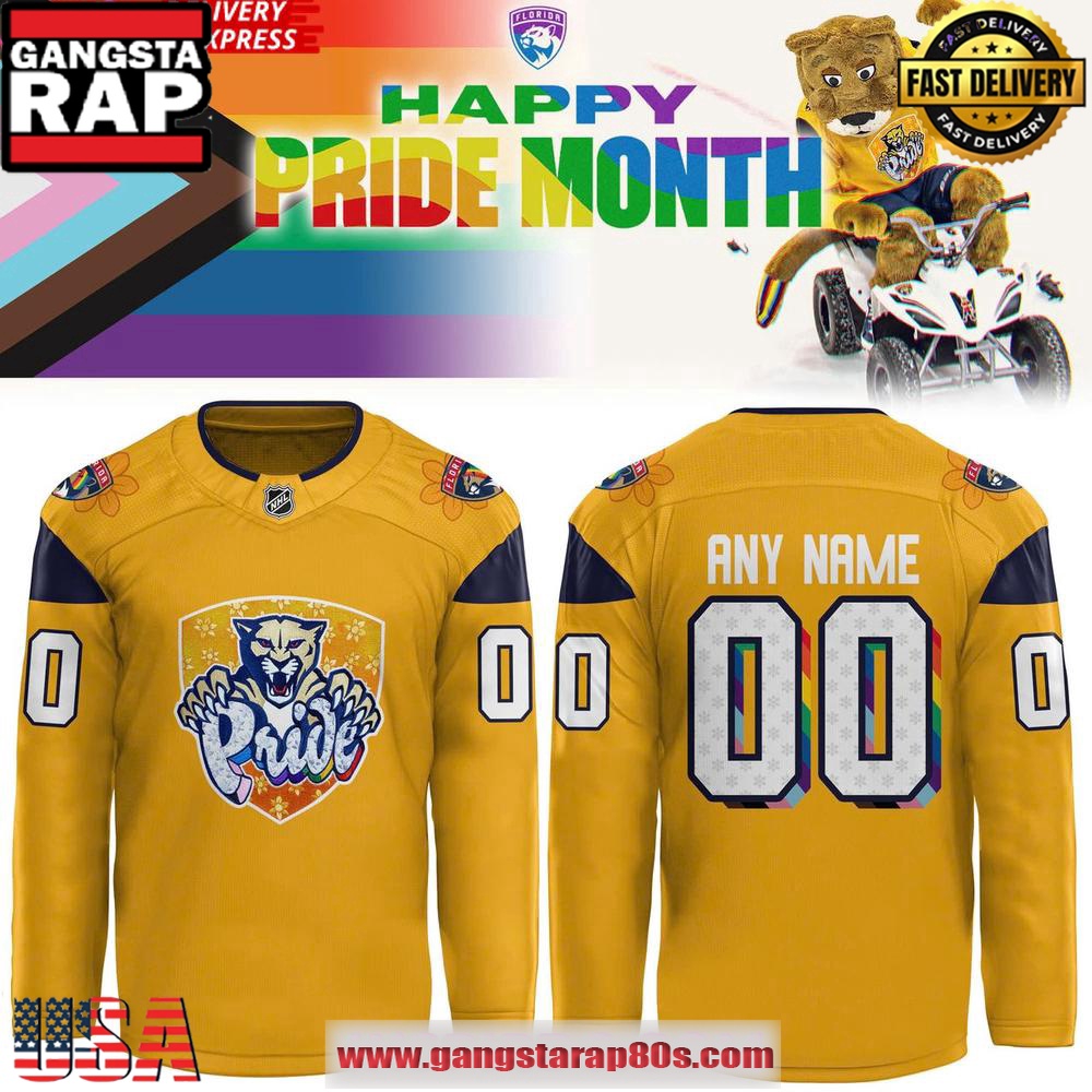 2025 Florida Panthers Pride Month Special Gold Custom Hockey Jersey 2025 Florida Panthers Pride Month Special Gold Custom Hockey Jersey