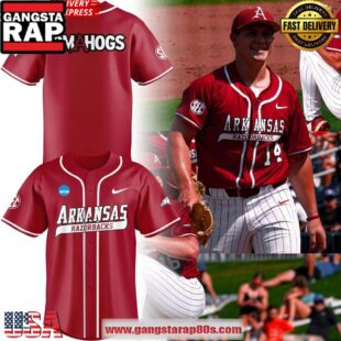 Arkansas Razorbacks Men’s College World Series Omahogs 2025 Red Baseball Jersey Shirt