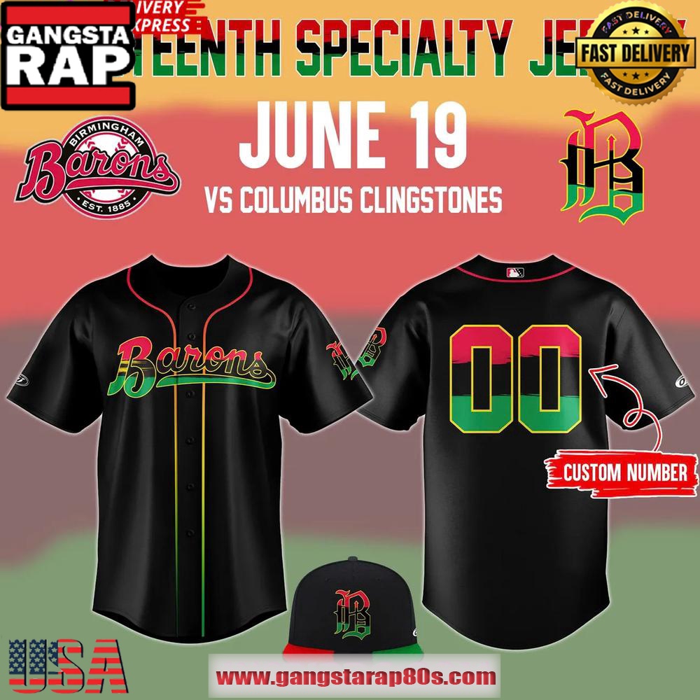 Birmingham Barons x 2025 Juneteenth Day Custom Number Baseball Jersey Shirt Birmingham Barons x 2025 Juneteenth Day Custom Number Baseball Jersey Shirt