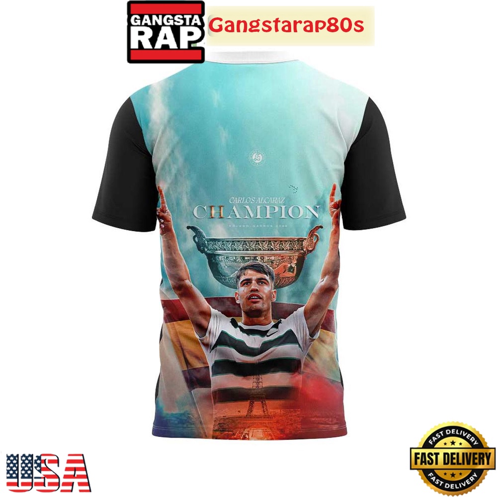 Carlos Alcaraz 2025 Roland Garros Champions All Over Print T-Shirt Hoodie Carlos Alcaraz 2025 Roland Garros Champions All Over Print T-Shirt Hoodie