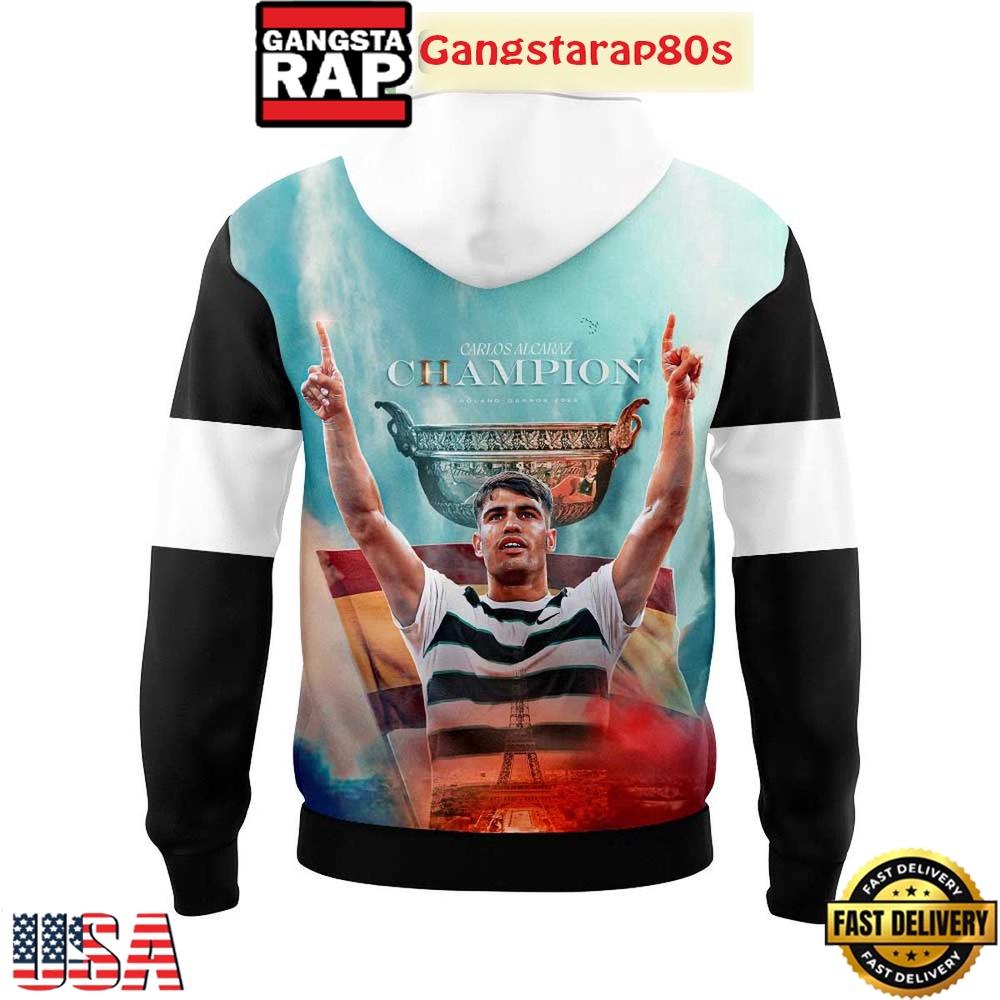 Carlos Alcaraz 2025 Roland Garros Champions All Over Print T-Shirt Hoodie Carlos Alcaraz 2025 Roland Garros Champions All Over Print T-Shirt Hoodie