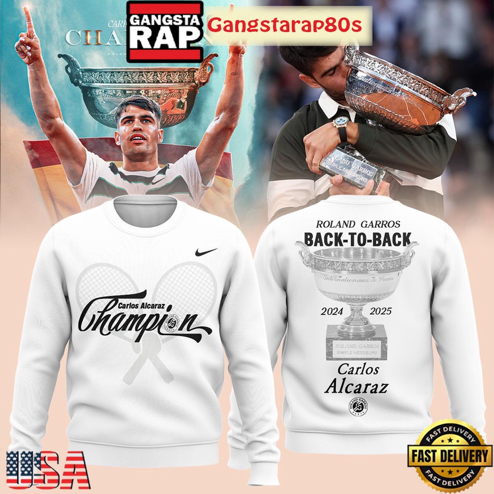 Carlos Alcaraz Roland Garros 2025 Champions Back To Back All Over Print T-Shirt Hoodie Carlos Alcaraz Roland Garros 2025 Champions Back To Back All Over Print T-Shirt Hoodie