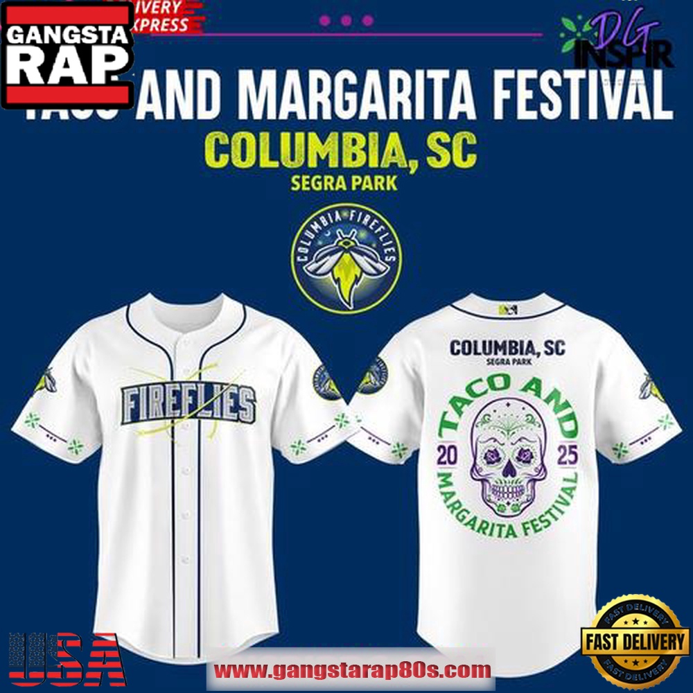 Columbia Fireflies Taco and Margarita Festival Special Baseball Jersey Shirt Columbia Fireflies Taco and Margarita Festival Special Baseball Jersey Shirt