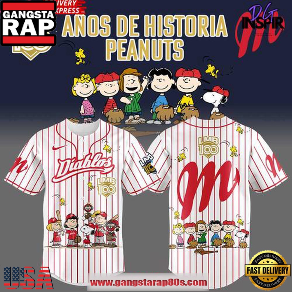 Diablos Peanuts 100 Years LMB Special Baseball Jersey Shirt Diablos Peanuts 100 Years LMB Special Baseball Jersey Shirt