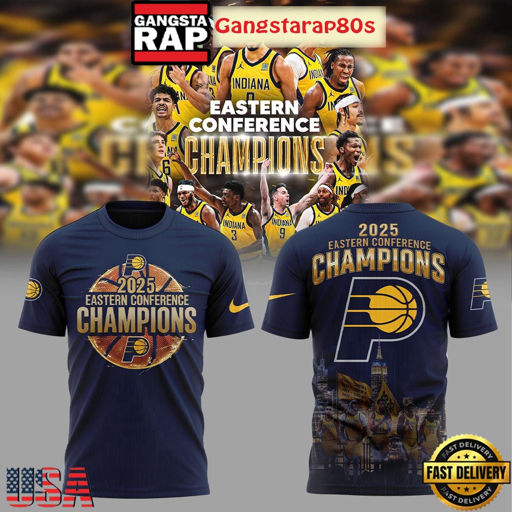Indiana Pacers 2025 Eastern Conference Champions Blue All Over Print T-Shirt Hoodie Indiana Pacers 2025 Eastern Conference Champions Blue All Over Print T-Shirt Hoodie