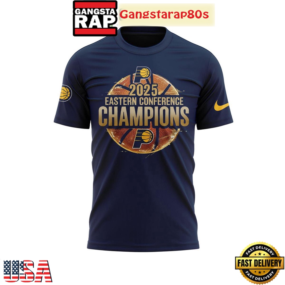 Indiana Pacers 2025 Eastern Conference Champions Blue All Over Print T-Shirt Hoodie Indiana Pacers 2025 Eastern Conference Champions Blue All Over Print T-Shirt Hoodie