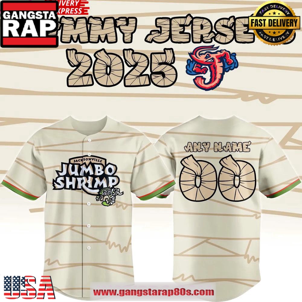 Jacksonville Jumbo Shrimp x Mummy 2025 Custom Baseball Jersey Shirt Jacksonville Jumbo Shrimp x Mummy 2025 Custom Baseball Jersey Shirt